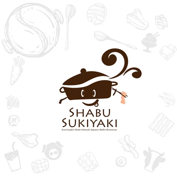 Shabu Sukiyaki Logo Ikon Grafisk Japansk Buffé Restaurang — Stock vektor