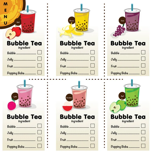 Modèle Graphique Menu Thé Bulles — Image vectorielle