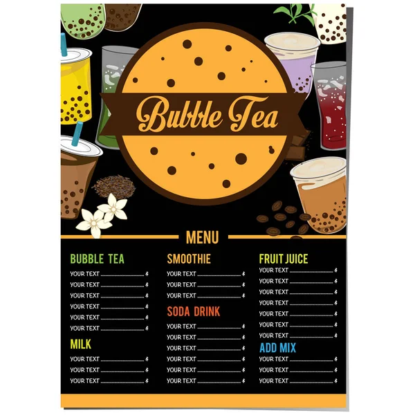 Modèle Graphique Menu Thé Bulles — Image vectorielle