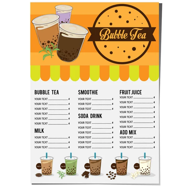 Modèle Graphique Menu Thé Bulles — Image vectorielle