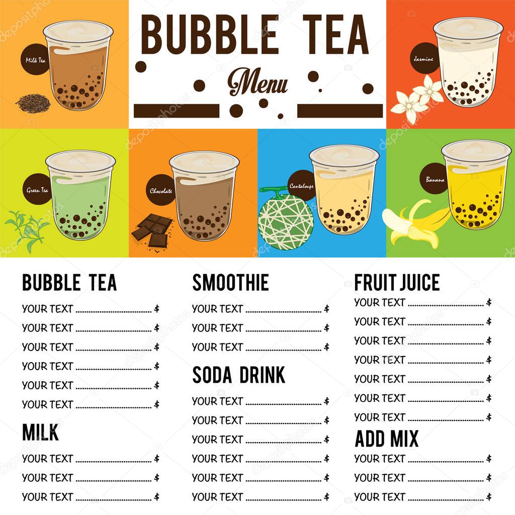 bubble tea menu graphic template