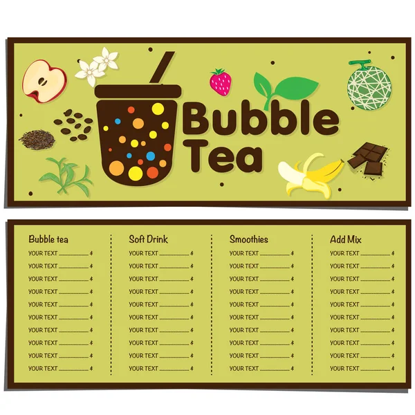 Bubble Tea Menu Szablon Graficzny — Wektor stockowy