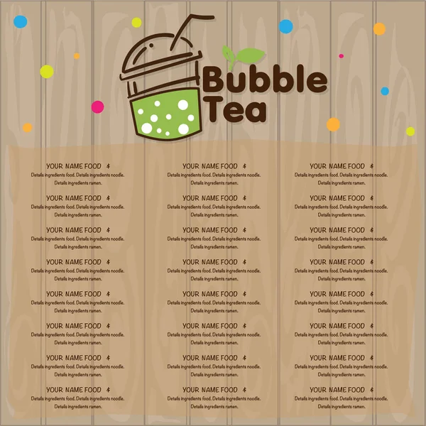 Buborék Tea Menü Grafikai Sablon — Stock Vector