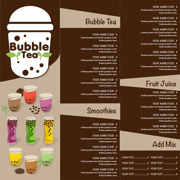 Bubble Tea Menu Szablon Graficzny — Wektor stockowy