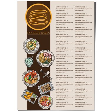 Menü ramen noodle Japon yemekleri şablon tasarımı