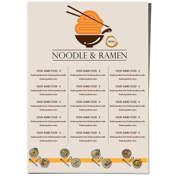 Návrh Šablony Menu Ramen Nudle Japonské Jídlo — Stockový vektor