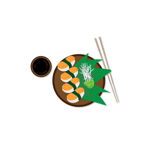 Restoran Benda Grafis Makanan Jepang Sushi Sashimi - Stok Vektor