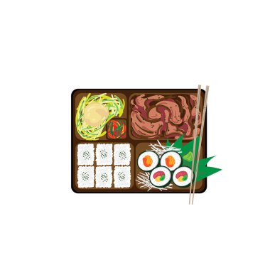 japonca Bento kutusu gıda seti grafik nesne