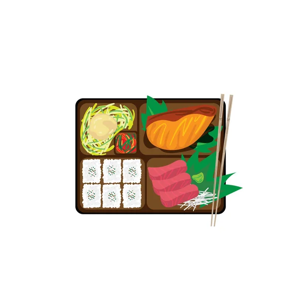 Japonca Bento Kutusu Gıda Seti Grafik Nesne — Stok Vektör