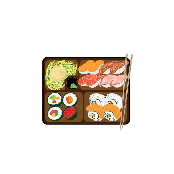 Japonés Bento Caja Alimentos Conjunto Gráfico Objeto — Vector de stock