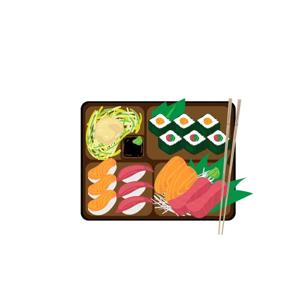 Japonais Bento Box Nourriture Ensemble Objet Graphique — Image vectorielle