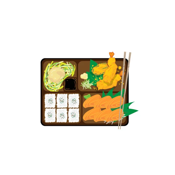 Японський Бенту Box Харчування Встановити Графічний Єкт — стоковий вектор