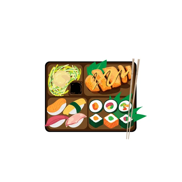 Japonés Bento Caja Alimentos Conjunto Gráfico Objeto — Vector de stock