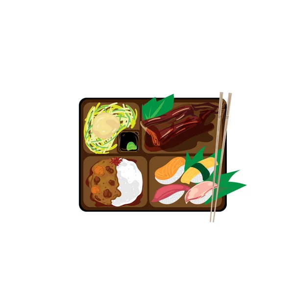 Японский Бентобокс Пищевой Набор Графический Объект — стоковый вектор