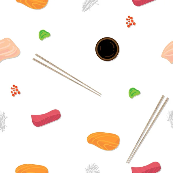 Sushi Sashimi Japán Élelmiszer Grafikai Objektum Minta Háttér — Stock Vector