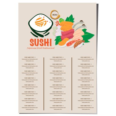 Suşi Japon restoranının menü şablonu tasarım grafiği