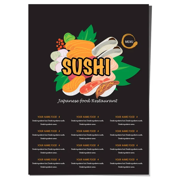 Sushi Japonés Restaurante Menú Plantilla Diseño Gráfico — Vector de stock