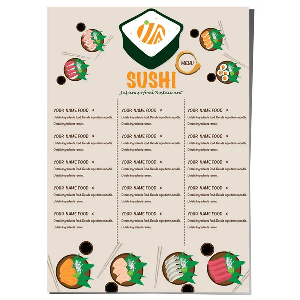 Sushi Japonská Restaurace Menu Šablona Design Grafický — Stockový vektor