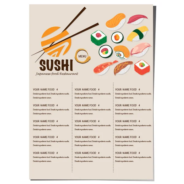 Sushi Japońskie Menu Restauracja Szablon Projekt Graficzny — Wektor stockowy