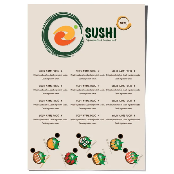 Sushi Japonés Restaurante Menú Plantilla Diseño Gráfico — Vector de stock