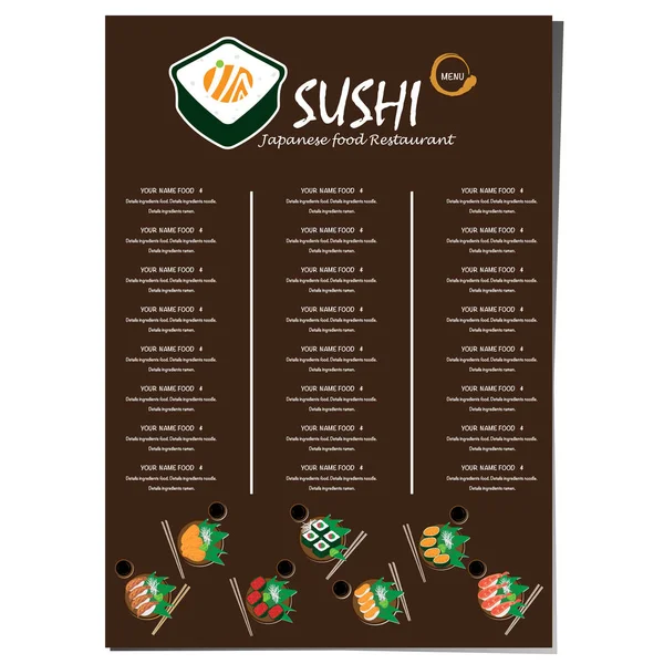 Sushi Japanese Restaurant Menu Template Design Graphic — Stock Vector