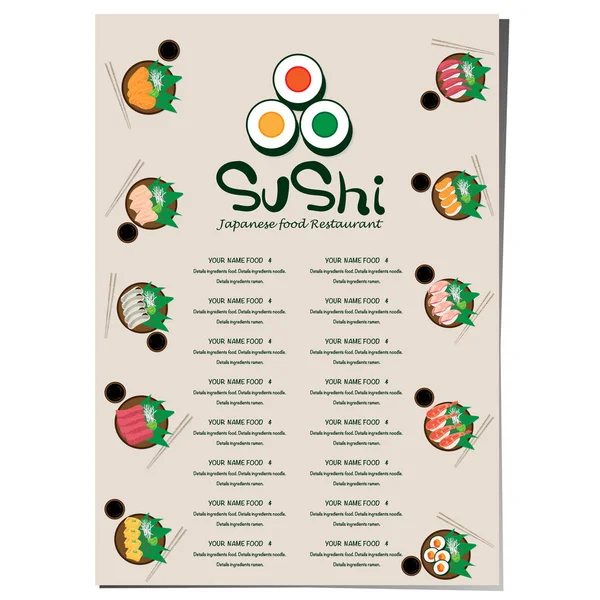 Suşi Japon Restoranının Menü Şablonu Tasarım Grafiği — Stok Vektör