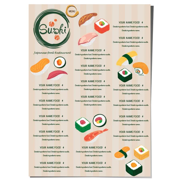 Sushi Japanese Restaurant Menu Template Design Graphic — Stock Vector