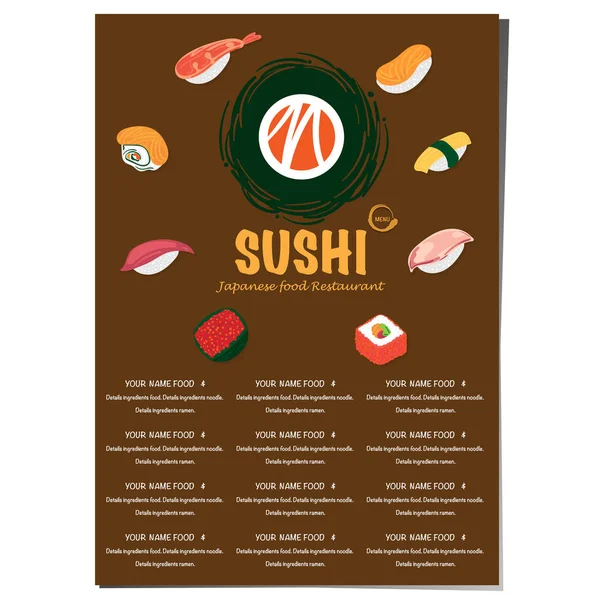 Sushi Japonés Restaurante Menú Plantilla Diseño Gráfico — Vector de stock