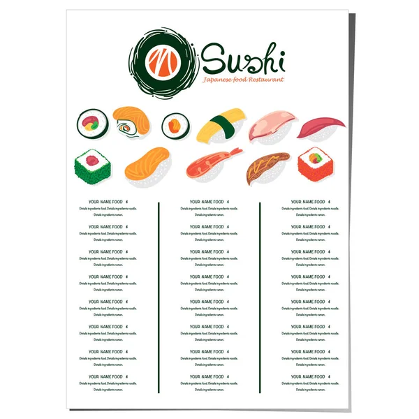 Sushi Japanisches Restaurant Menüvorlage Design Grafik — Stockvektor