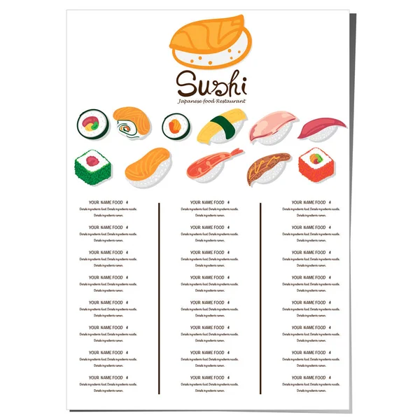 Sushi Japanisches Restaurant Menüvorlage Design Grafik — Stockvektor
