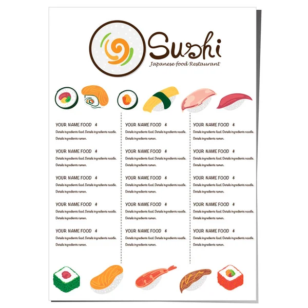 Sushi Japonés Restaurante Menú Plantilla Diseño Gráfico — Vector de stock