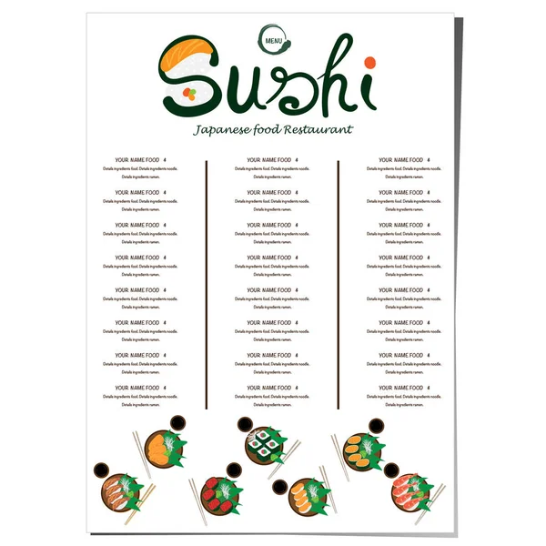 Sushi Japonská Restaurace Menu Šablona Design Grafický — Stockový vektor