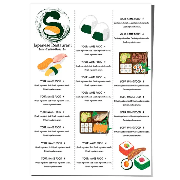 Sushi Japán Étterem Menü Sablon Tervezés Grafika — Stock Vector