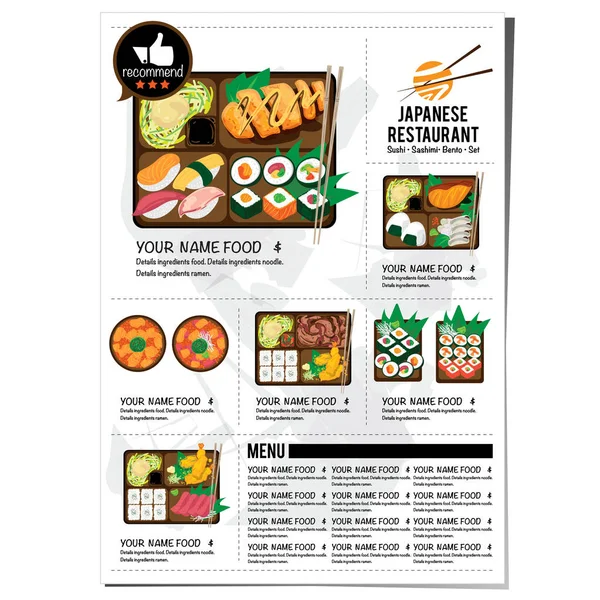 Bento Sushi Set Comida Japonesa Restaurante Menú Plantilla Diseño Gráfico — Vector de stock