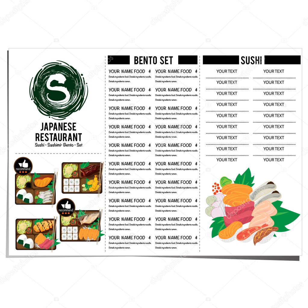 Bento sushi set japanese food restaurant menu template design graphic