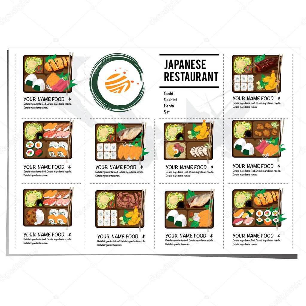 Bento sushi set japanese food restaurant menu template design graphic