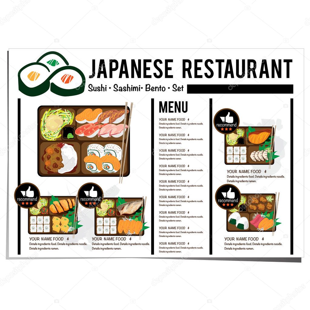 Bento sushi set japanese food restaurant menu template design graphic