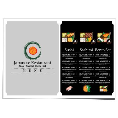 bento sushi Japon yemek restoranının menü şablonu tasarım grafiği