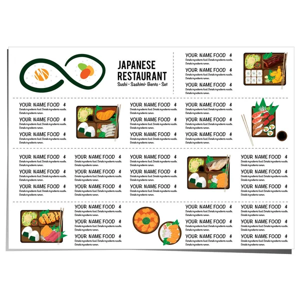Bento Sushi Japon Yemek Restoranının Menü Şablonu Tasarım Grafiği — Stok Vektör