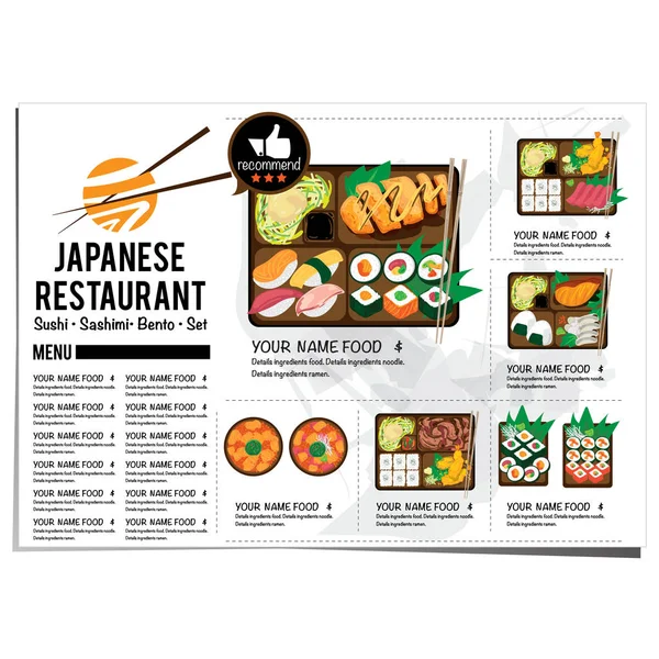 Bento Sushi Set Comida Japonesa Restaurante Menú Plantilla Diseño Gráfico — Vector de stock