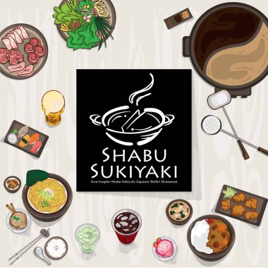 Shabu sukiyaki logo simge grafik Japon açık büfe restoran