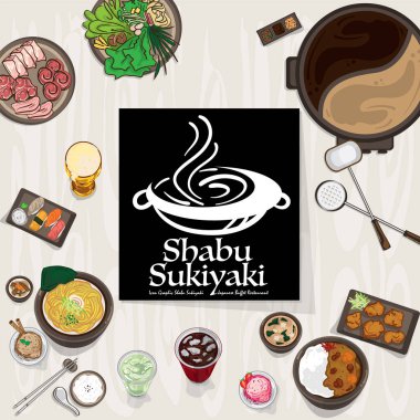 Shabu sukiyaki logo simge grafik Japon açık büfe restoran