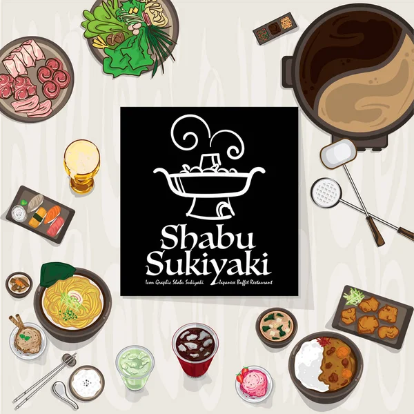 Shabu Sukiyaki Logo Ikonu Grafické Japonské Bufetová Restaurace — Stockový vektor