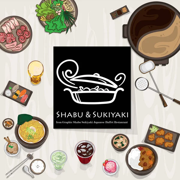 Shabu Sukiyaki Logo Icono Gráfico Japonés Buffet Restaurante — Vector de stock