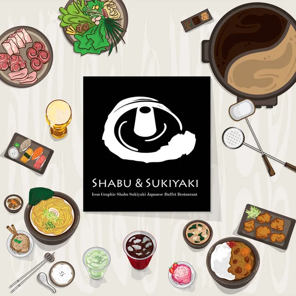 Japansk Buffé Restaurang Shabu Sukiyaki Logo Ikon Grafisk — Stock vektor