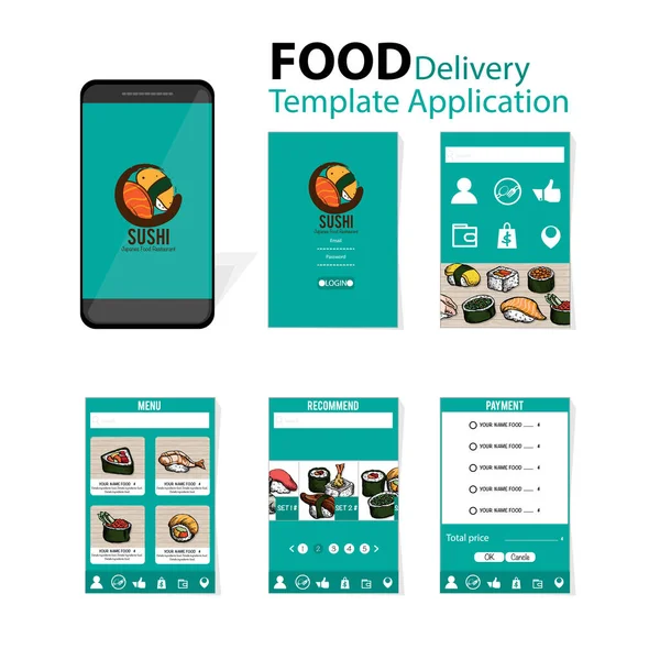 Menüvorlage Anwendung Mobiles Sushi Lieferung Japanischer Lebensmittel lizenzfreie Stockillustrationen
