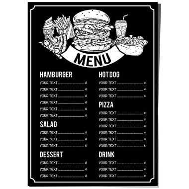 menü restoranı şablonu tasarım el çizimi grafiği
