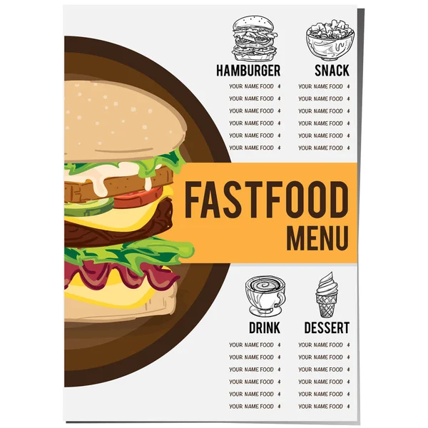 Menu Fastfood Ristorante Modello Design — Vettoriale Stock