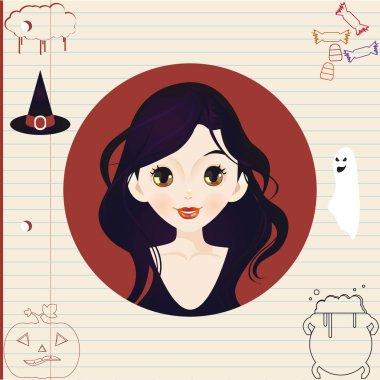 Küçük kız halloween unsurları hakkında düşünme portresi