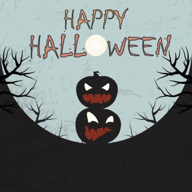 Cadılar Bayramı afiş tasarım kabaklar ve dolunay ile